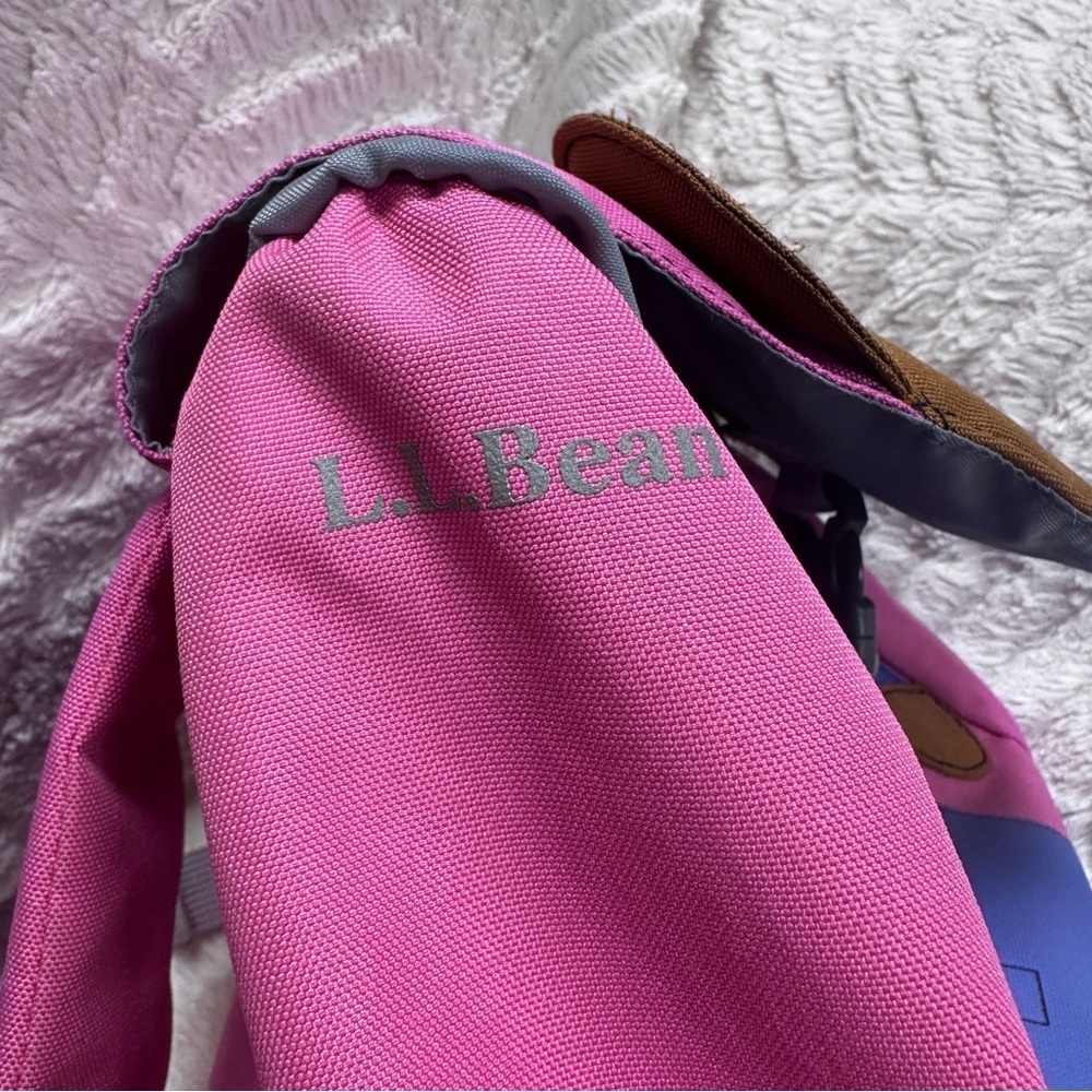 LL Bean Teddy Bear Backpack pink & blue, super cute! kids, zipper pockets - Picture 5 of 9